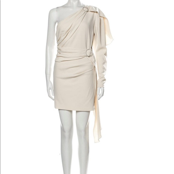 Ronny Kobo XS/S One-Shoulder Gathered Mini Dress Cream Cocktail Party Wedding - Picture 6 of 16